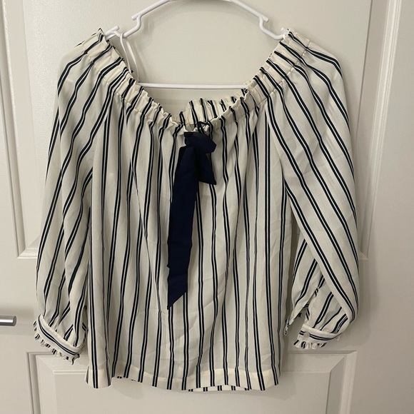 NWT Jcrew Mercantile Printed off-the-shoulder bow top XXS - Picture 3 of 8